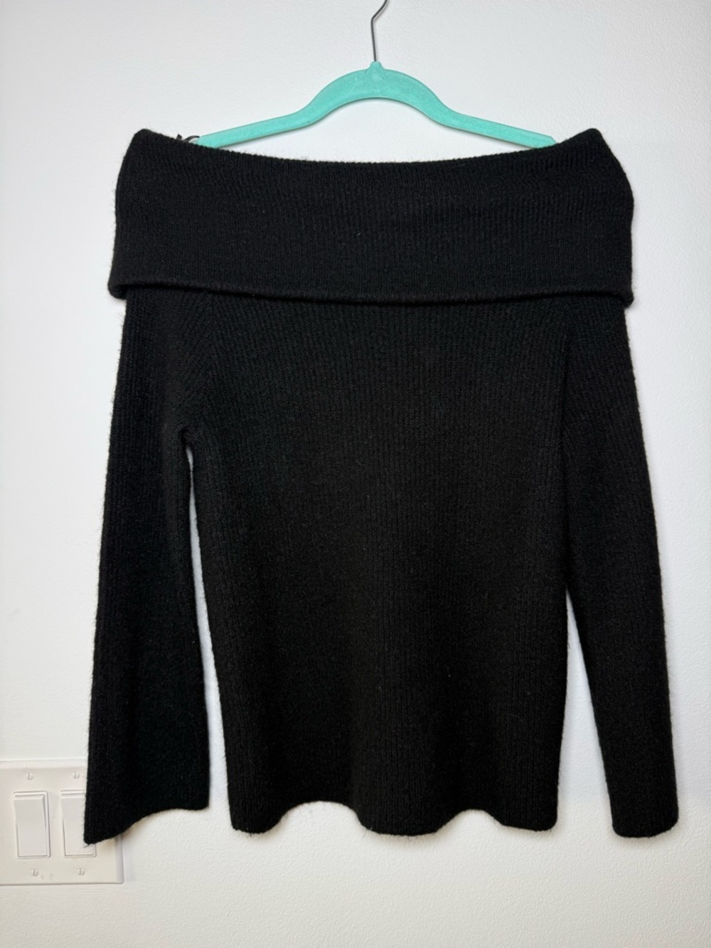 H&M Black Off-the-Shoulder Foldover Sweater